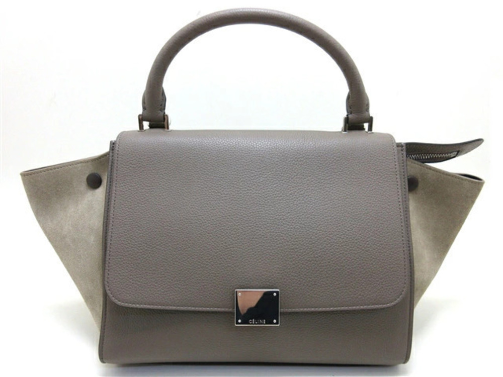 Celine Trapeze Handbag Embossed Suede Beige Cream